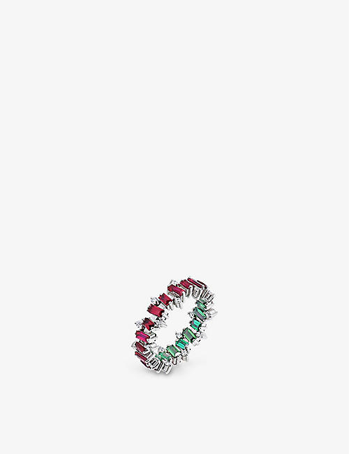 LA MAISON COUTURE: Myriam Soseilos 9ct white-gold, ruby, emerald and white sapphire ring