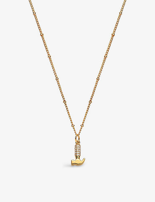 LA MAISON COUTURE: With Love Darling #8 Hammer 14ct gold-plated vermeil sterling-silver and zircon pendant necklace