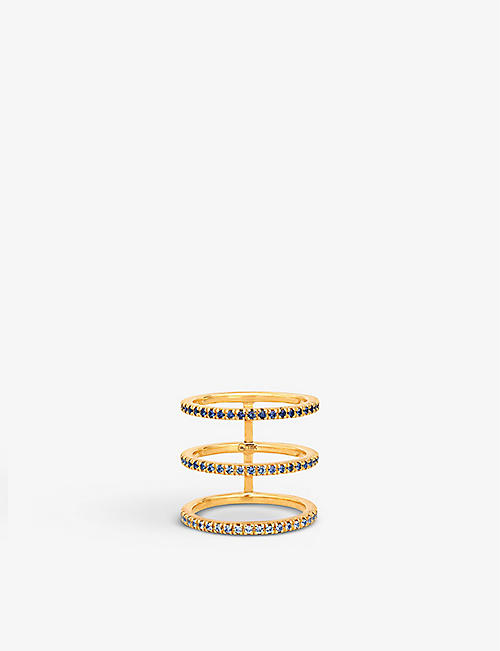 LA MAISON COUTURE: Sandy Leong Ombre Triple Bar 18ct recycled yellow-gold and sapphire ring
