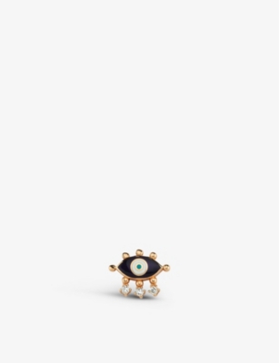 La Maison Couture Selda Jewellery Evil Eye 14ct Rose-gold, 0.08ct Diamond And Enamel Single Stud Earring In Navy Blue