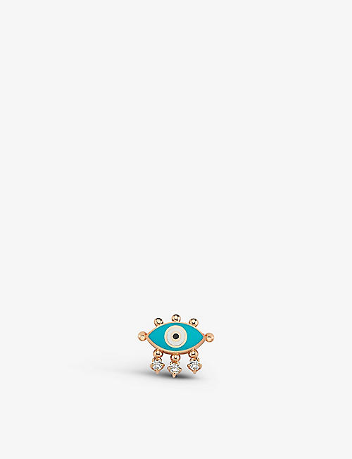 LA MAISON COUTURE: Selda Jewellery Evil Eye 14ct rose-gold, 0.08ct diamond and enamel single stud earring