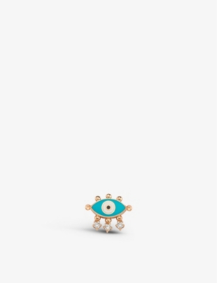 La Maison Couture Selda Jewellery Evil Eye 14ct Rose-gold, 0.08ct Diamond And Enamel Single Stud Earring In Turquoise