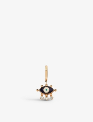 La Maison Couture Selda Jewellery Evil Eye 14ct Rose-gold, 0.08ct Diamond And Enamel Single Hoop Earring In Navy Blue