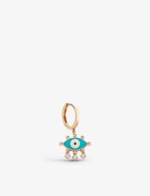 La Maison Couture Womens Turquoise Selda Jewellery Evil Eye 14ct Rose-gold, 0.08ct Diamond And Enamel Single Hoop Earr In Turquoise