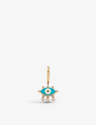 La Maison Couture Selda Jewellery Evil Eye 14ct Rose-gold, 0.08ct Diamond And Enamel Single Hoop Earring In Turquoise