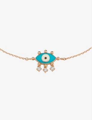 Shop La Maison Couture Womens Turquoise Selda Jewellery Evil Eye 14ct Rose-gold, 0.08ct Diamond And Enamel Bracelet