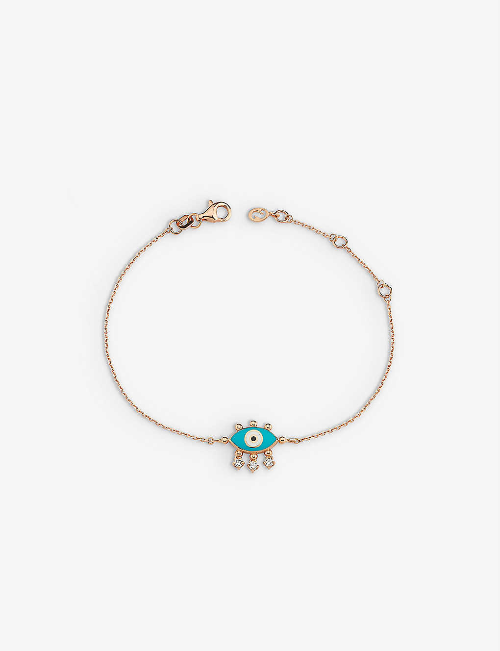 La Maison Couture Selda Jewellery Evil Eye 14ct Rose-gold, 0.08ct Diamond And Enamel Bracelet In Turquoise