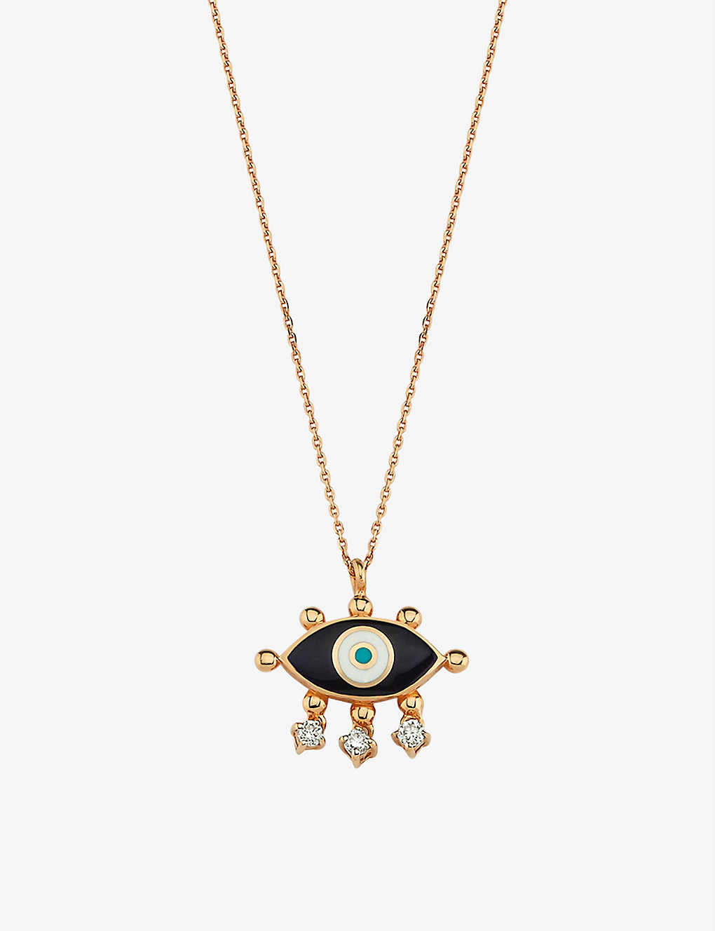 La Maison Couture Selda Jewellery Evil Eye 14ct Rose-gold, 0.08ct Diamond And Enamel Pendant Necklace In Navy Blue