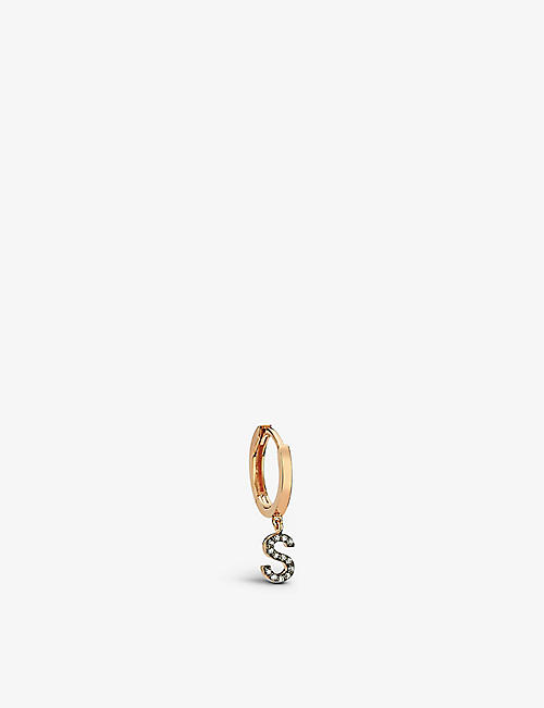 LA MAISON COUTURE: Selda ‘S’ Initial 14ct rose-gold and 0.04ct diamond huggie earring
