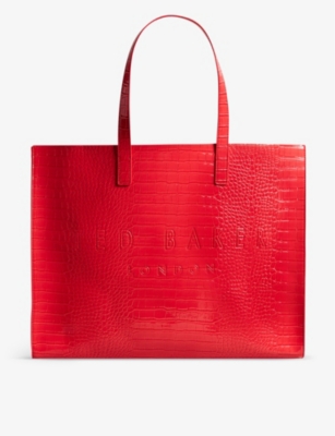 Ted Baker Womens Coral Croc-detail Icon Leather Tote Bag