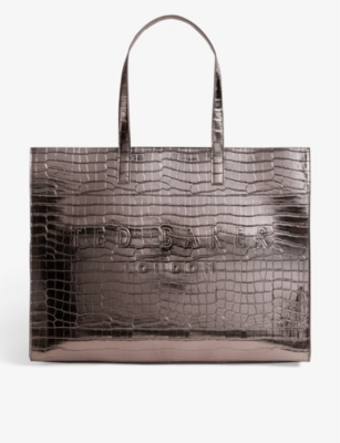 Ted Baker Womens Gunmetal Croc-detail Icon Leather Tote Bag