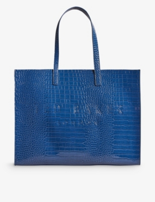 Ted Baker Womens Navy Croc-detail Icon Leather Tote Bag