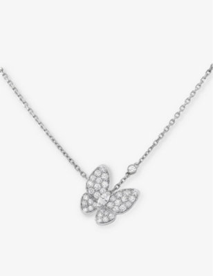 VAN CLEEF & ARPELS: Two Butterfly white-gold and 0.88ct diamond pendant necklace