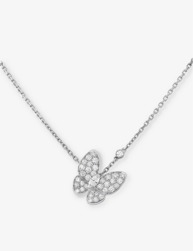 Two Butterfly white-gold and 0.88ct diamond pendant necklace