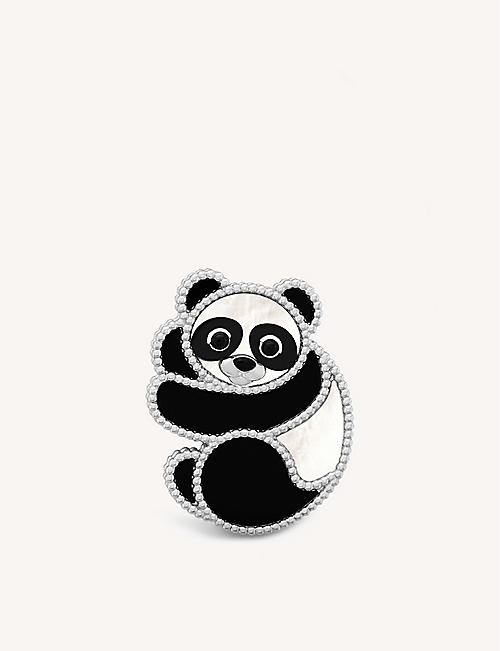 VAN CLEEF & ARPELS: Lucky Animals panda 18ct white-gold, mother-of-pearl and onyx brooch