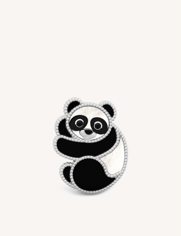 Lucky Animals panda 18ct white-gold, mother-of-pearl and onyx brooch