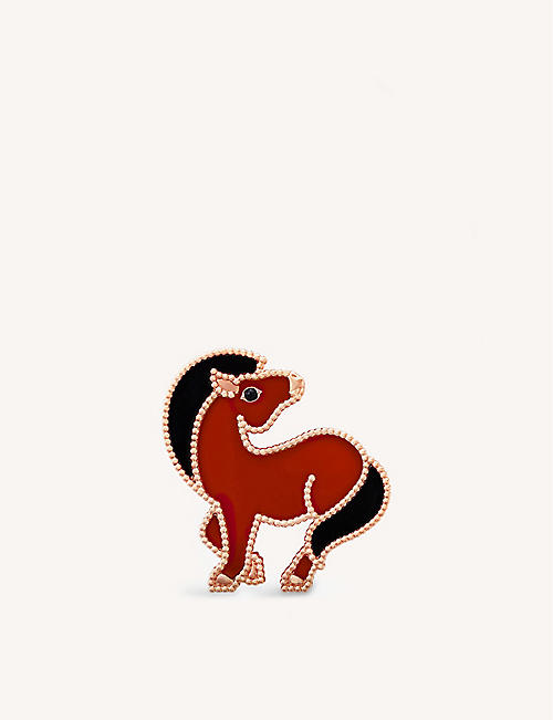 VAN CLEEF & ARPELS: Lucky Animals horse 18ct rose-gold, carnelian and onyx brooch