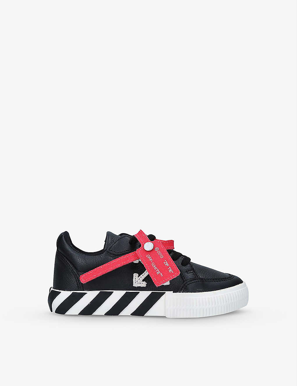 Shop Off-white C/o Virgil Abloh Boys Blk/white Kids Vulcanized Brand-embossed Leather Low-top Trainers In Black
