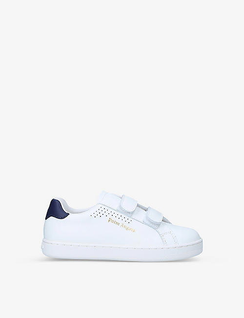 PALM ANGELS: New Tennis logo-print leather low-top trainers 6-10 years