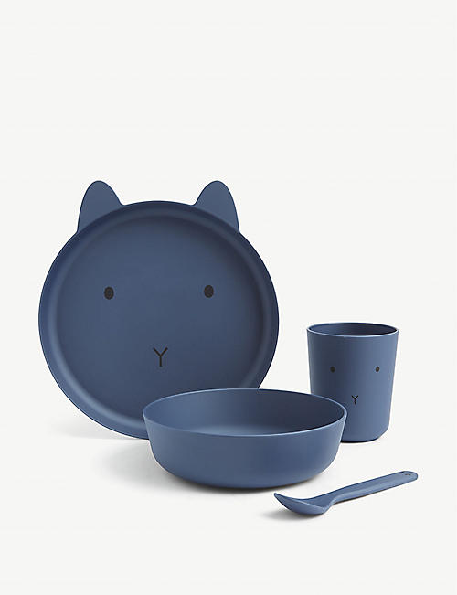 LIEWOOD: Brody cat-shaped silicone tableware set of 4