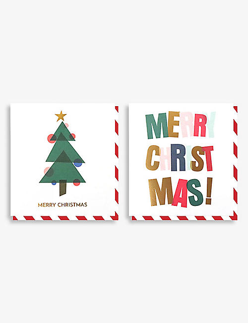 CHRISTMAS: Mixed Bold Tree and Merry Christmas greetings card pack of 8