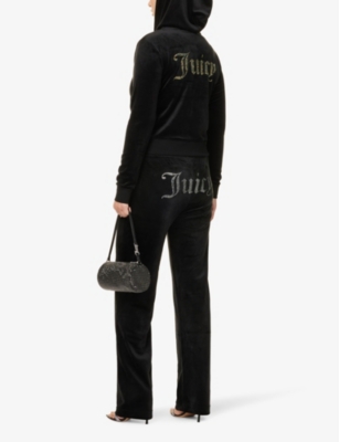 Shop Juicy Couture Women's Black Logo-embellished Velour Jogging Bottoms
