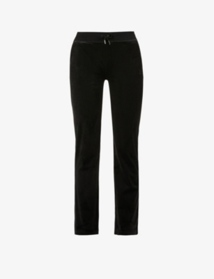 Shop Juicy Couture Women's Black Logo-embellished Velour Jogging Bottoms