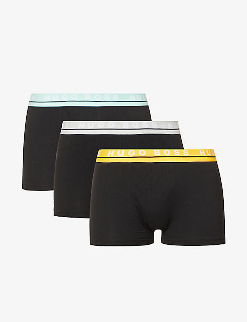 BOSS: Pack of three branded-waistband stretch-cotton trunks