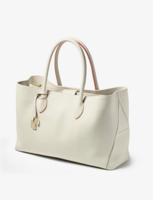 Shop Aspinal Of London Women's Ivory London Logo-print Grained-leather Tote Bag