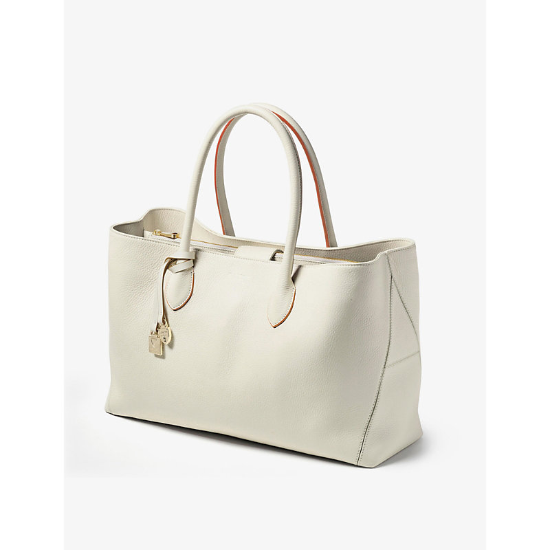 Shop Aspinal Of London Women's Ivory London Logo-print Grained-leather Tote Bag
