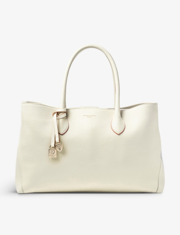 London logo-print grained-leather tote bag