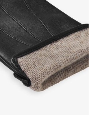 Aspinal Of London Womens Black Cashmere And Wool-blend Lined Leather Gloves In Black