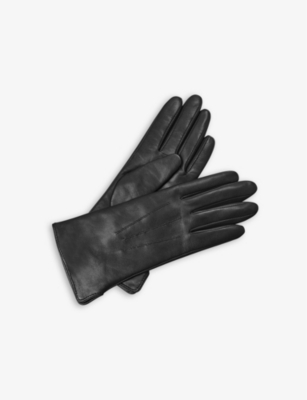 Shop Aspinal Of London Women's Black Stitch-embellished Cashmere And Leather Gloves