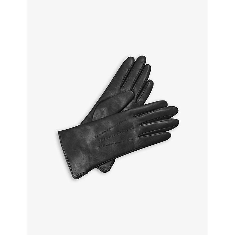 Shop Aspinal Of London Women's Black Stitch-embellished Cashmere And Leather Gloves
