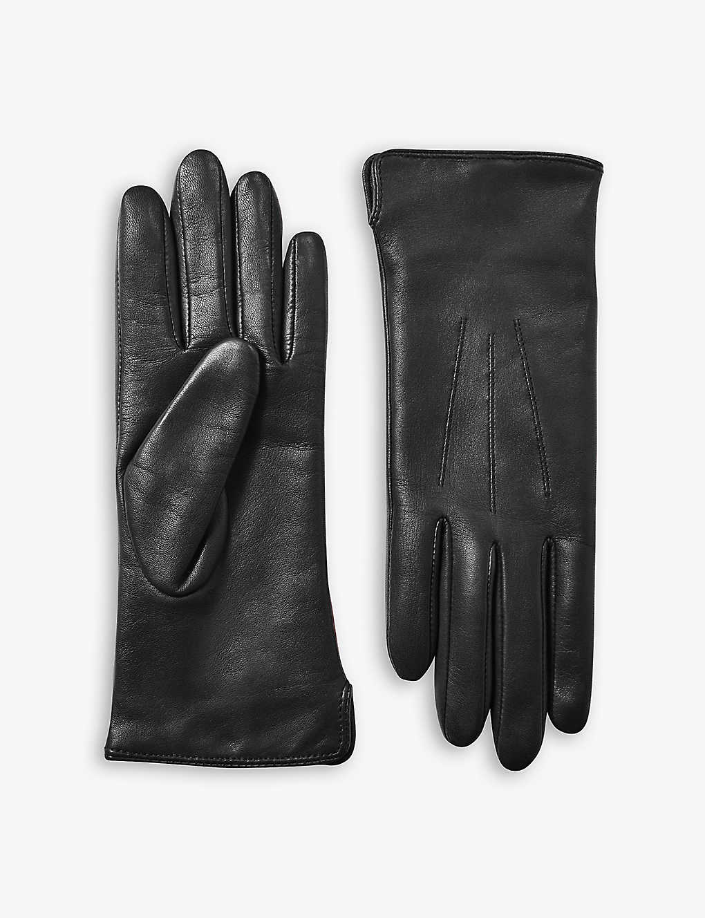 Shop Aspinal Of London Women's Black Stitch-embellished Cashmere And Leather Gloves
