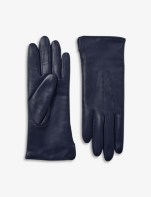 ASPINAL OF LONDON WOMENS NAVY CASHMERE-LINED LEATHER GLOVES 