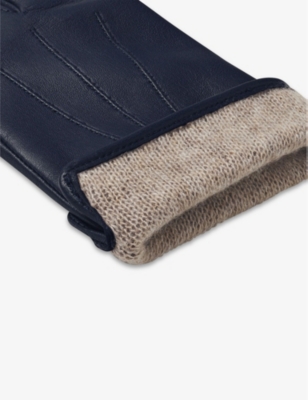 Aspinal Of London Womens Navy Cashmere And Wool-blend Lined Leather Gloves In Navy