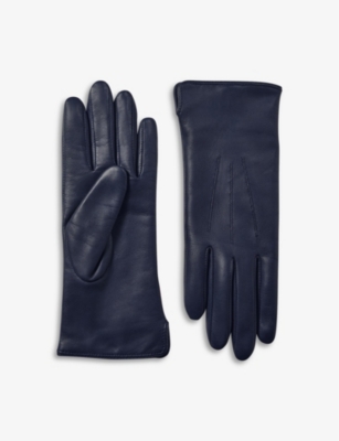 Aspinal Of London Womens Navy Cashmere And Wool-blend Lined Leather Gloves