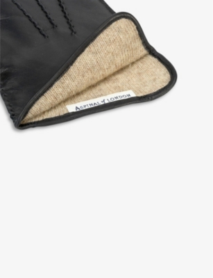 Aspinal Of London Womens Black Three-point Stitched Cashmere And Wool-blend Lined Leather Gloves In Black