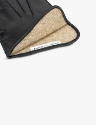 Aspinal Of London Womens Black Three-point Stitched Cashmere And Wool-blend Lined Leather Gloves In Black