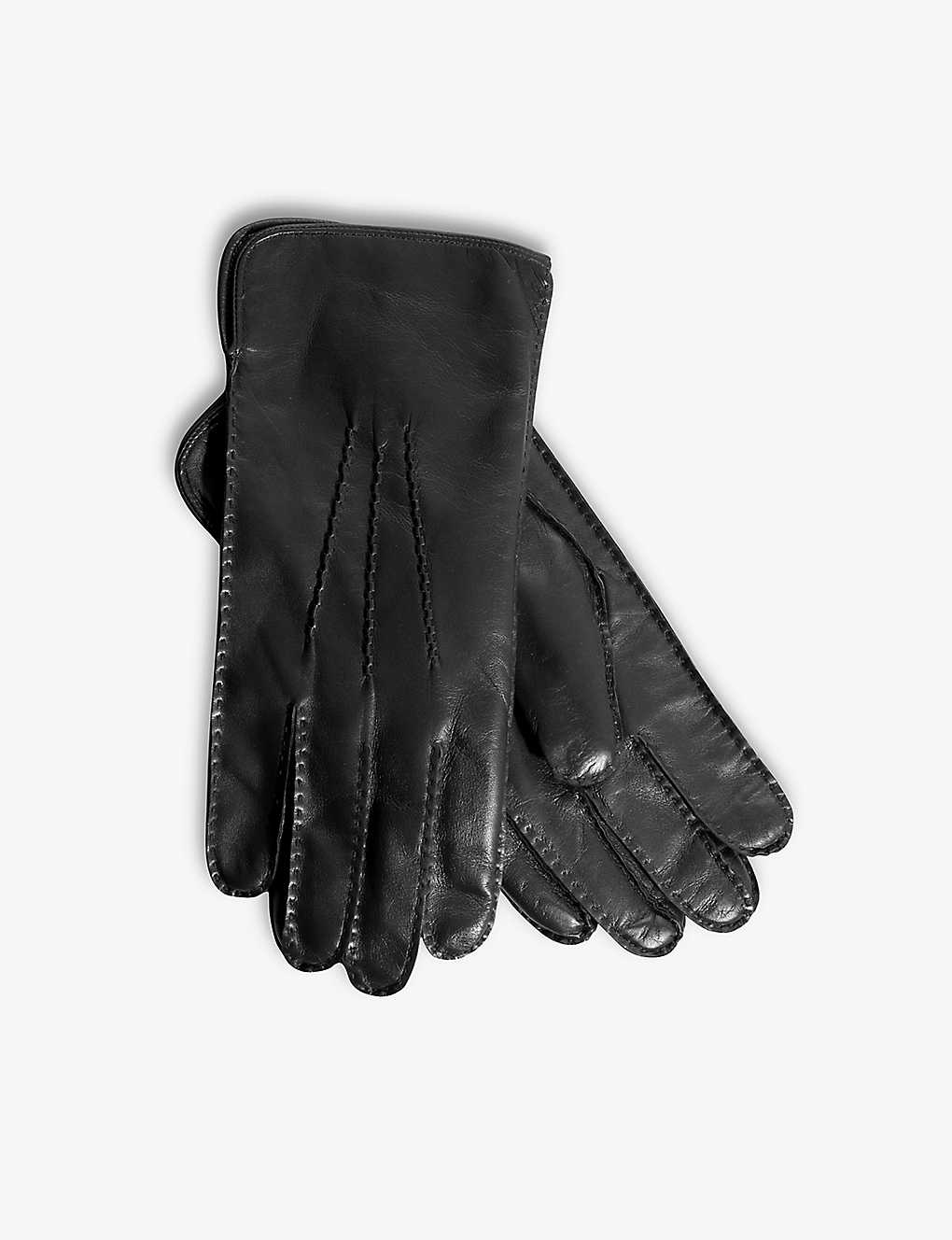 Aspinal Of London Womens Black Three-point Stitched Cashmere And Wool-blend Lined Leather Gloves