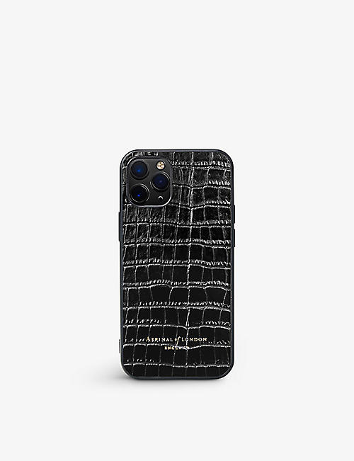 ASPINAL OF LONDON: Branded croc-embossed leather iPhone 12 Mini phone case
