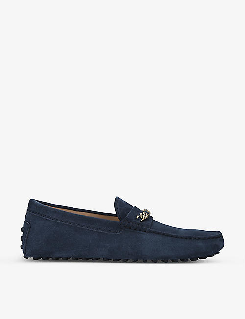TODS: T-embellished chain-detail leather loafers
