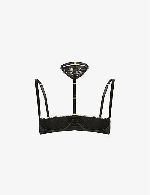 COCO DE MER: Seraphine silk-blend and lace demi-cup harness bra