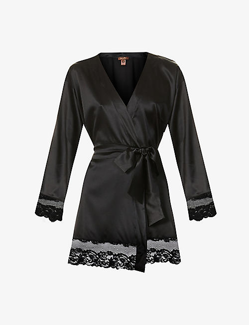 COCO DE MER: Seraphine lace-trim silk-blend robe