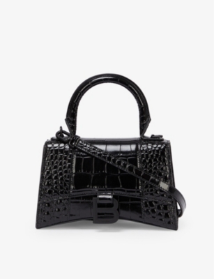 BALENCIAGA Hourglass Croc-Embossed Top Handle Bag