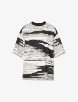 Oamc Mens Off Noise Abstract-print Cotton-jersey T-shirt Xs In White, Black ModeSens