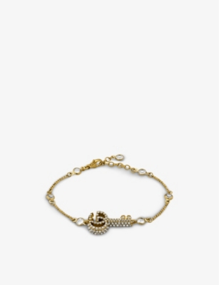 GUCCI: Double G Key gold-tone brass and crystal bracelet