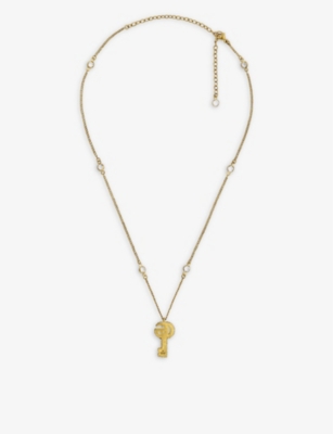 Shop Gucci Women's Yellow Gold Double G Key Gold-tone Brass And Crystal Necklace