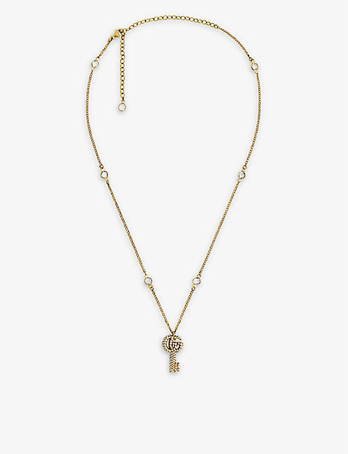 GUCCI: Double G Key gold-tone brass and crystal necklace